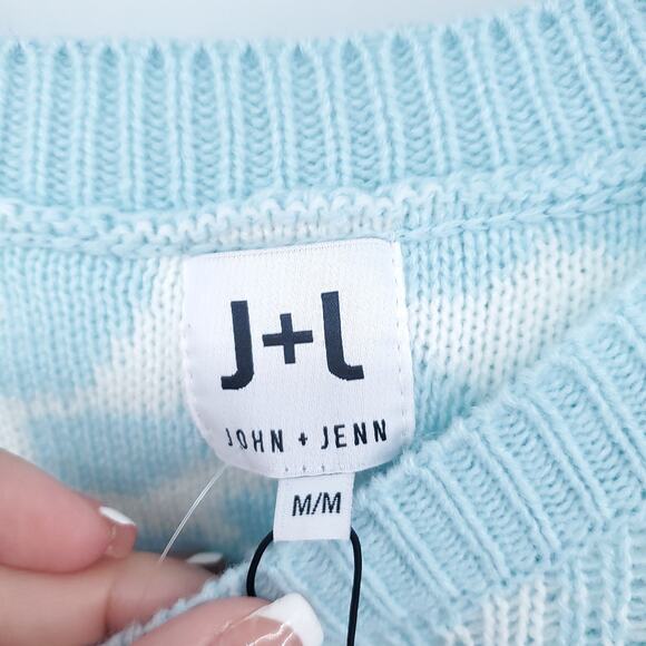 John+Jenn Cozy Modern Streetwear Soft Pastel Blue Animal Knit Pullover Sweater M - Picture 6 of 14